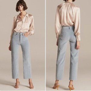 NEW Rebecca Taylor Women Mineral Blue Stretch Corduroy Straight Leg Cropped Pant